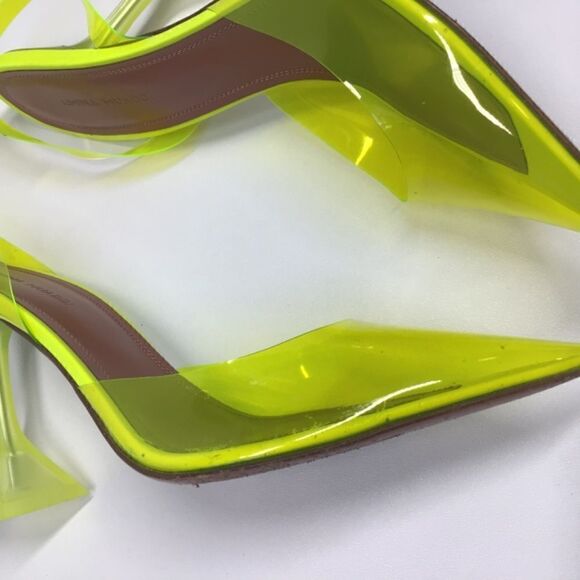 Amina Muaddi Holli Slingback Heels Yellow PVC Pointed Toe Women’s EU 38 - Picture 9 of 16